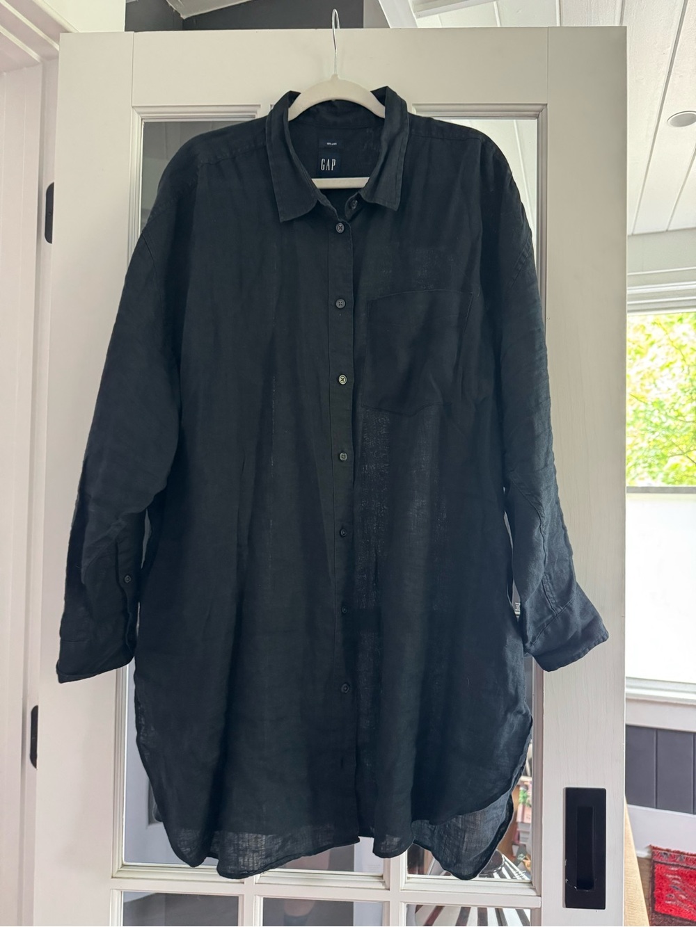 GAP Black Linen Lightweight Button-Up Shirt Jacket